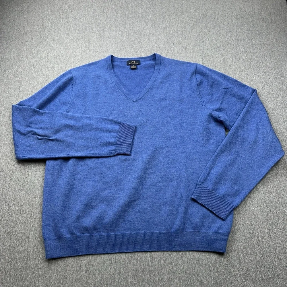 Brooks Brothers 346 Merino Wool Blend Mens Large Blue VNeck Sweater Long Sleeve - Picture 2 of 11
